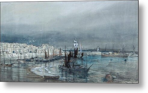 Donald Maxwell (1877-1936) - Coastal View Of A Harbour Metal Print featuring the painting Coastal view of a harbour #6 by Donald Maxwell