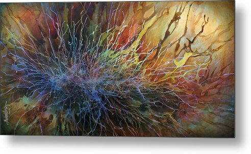 Abstract Metal Print featuring the painting 'A Beginning' by Michael Lang