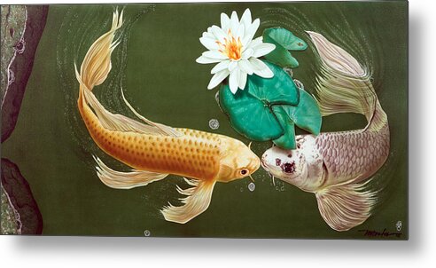 Koi Fish Metal Print featuring the painting A Kiss Is Just A Kiss by Dan Menta