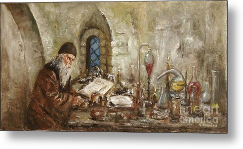 Alchemist Metal Print featuring the painting Alchemist by Arturas Slapsys