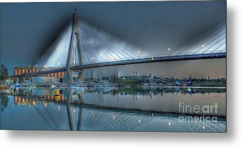 Australian Metal Print featuring the photograph  Anzac Bridge by Moonlight. by Geoff Childs
