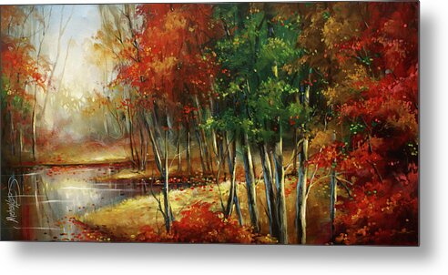 Landscape Metal Print featuring the painting ' Autumn Grace' by Michael Lang