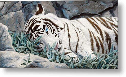 Tiger Metal Print featuring the painting Blue Eyes by Lucie Bilodeau