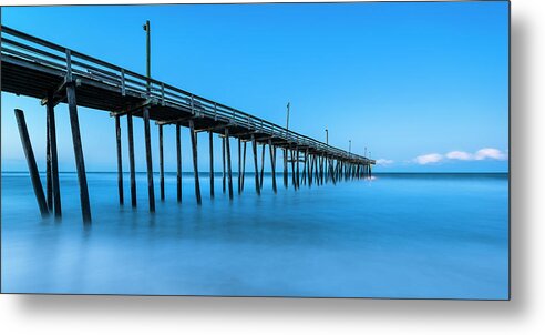 Outer Banks Metal Print featuring the photograph Blue Hour at Outer Banks Rodanthe Fishing Pier Panorama by Ranjay Mitra