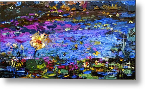 Modern Metal Print featuring the painting Blue Pond Modern Mixed Media by Gin by Ginette Callaway