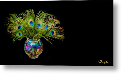 Glass Bowl Metal Print featuring the photograph Bouquet of Peacock by Rikk Flohr
