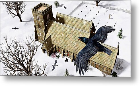 Ravens Metal Print featuring the digital art Church Ravens by Peter J Sucy