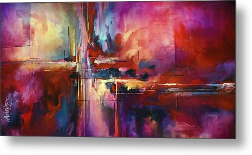 Abstract Metal Print featuring the painting 'CITY of FIRE' by Michael Lang