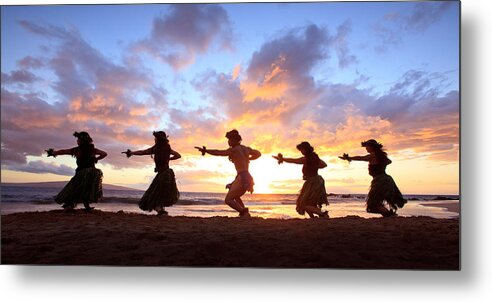 Hawaii Metal Print featuring the photograph Five Hula Dancers At Sunset by David Olsen