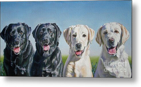 Dogs Metal Print featuring the painting Four Labs by Suzanne Leonard