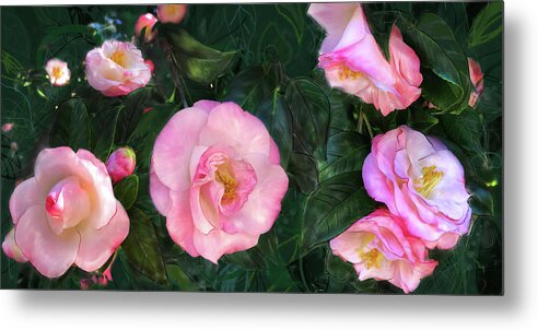 Pink Camellias Metal Print featuring the digital art Harbingers of Spring by Gina Harrison