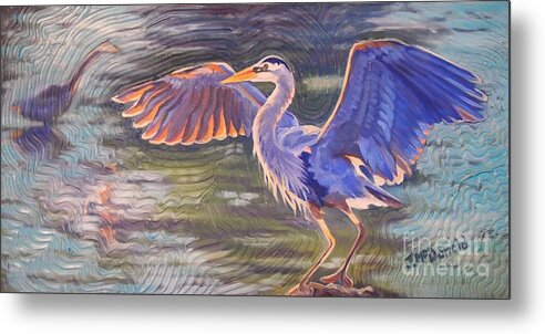 Great Blue Heron Metal Print featuring the painting Heron Majesty by Janet McDonald