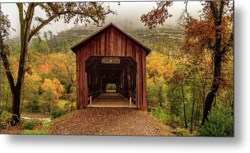 Covered Bridge Metal Print featuring the photograph Honey Run Covered Bridge In Autumn by James Eddy