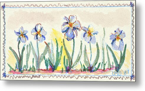 Landscape Metal Print featuring the painting Blue Iris by Carol Oufnac Mahan