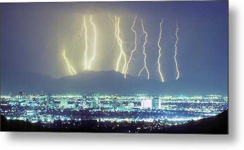 Phoenix Metal Print featuring the photograph Lightning Over Phoenix Arizona Panorama by James BO Insogna