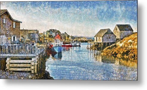 Peggys Cove Metal Print featuring the digital art Lobster Boats at Peggy's Cove in Nova Scotia by Digital Photographic Arts