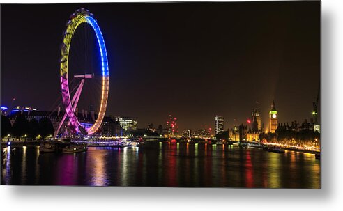 Architecture Metal Print featuring the photograph London eye at night - 2 by Chris Smith