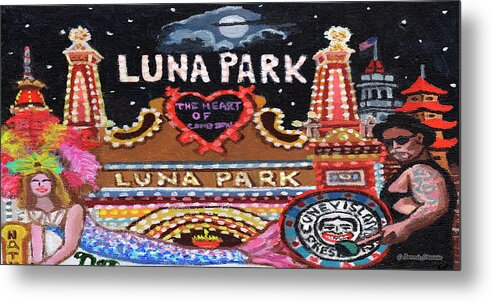 Luna Park At Night Metal Print featuring the painting Luna Park Towel Version by Bonnie Siracusa