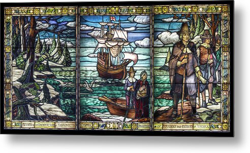 Mayflower Metal Print featuring the photograph Mayflower Pilgrims in Stained Glass by John Haldane