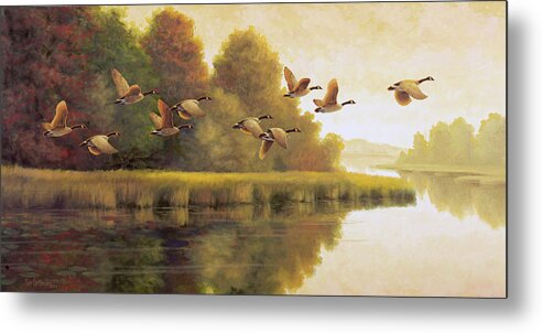 Canada Geese Metal Print featuring the painting Morning Pass by Guy Crittenden