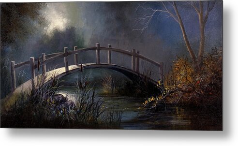 Lynne Pittard Metal Print featuring the painting Moonlit Bridge by Lynne Pittard