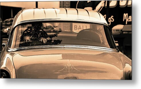 Belair- Of Cars-classic Cars- Boy In Back Window- Muscle Car Art- Images For Car Lovers- Photography Of Are Ann M. Garrett - Chevy- Metal Print featuring the photograph Only You   version 2 by Rae Ann M Garrett