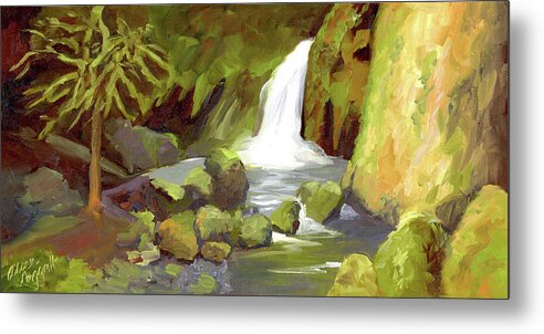 Landscape Metal Print featuring the painting Oregon Waterfall by Alice Leggett