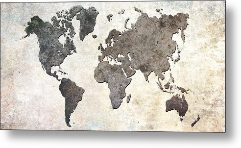 Map Metal Print featuring the digital art Parchment World Map by Douglas Pittman