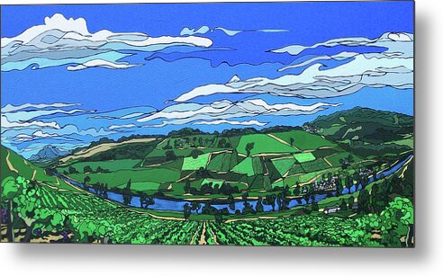 Landscape Metal Print featuring the painting River Valley Vineyard by John Gibbs
