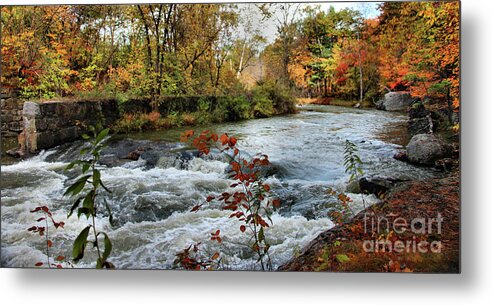 Landscape Metal Print featuring the photograph Sabattus River in Fall Panorama by Sandra Huston
