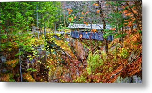 Autumn Metal Print featuring the photograph Sentinel Pine - Covered Bridge by Nikolyn McDonald
