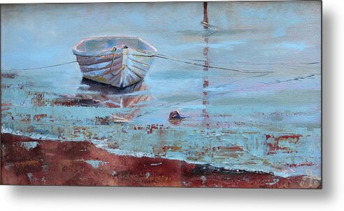 Rowboat Metal Print featuring the painting Shallow Tether by Trina Teele