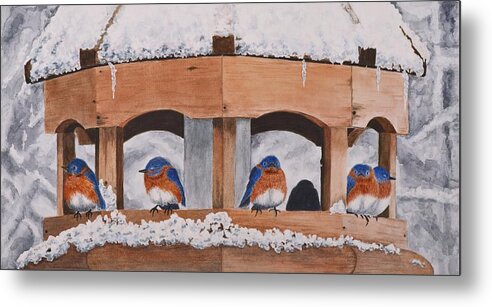 Bluebirds Metal Print featuring the painting Shelter from the Storm by Deb Brown Maher