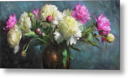 Peonies Metal Print featuring the painting Spring Peonies by Anna Rose Bain