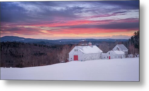 #sunset#farm#winter#mountains#greenwood#maine Metal Print featuring the photograph Sunset Over the Farm by Darylann Leonard Photography