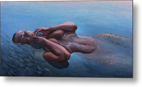 Lady Metal Print featuring the painting The dreaming mermaid by Marco Busoni