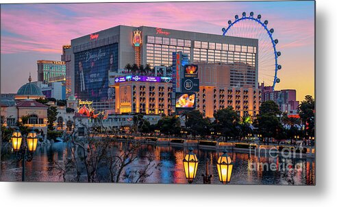The Flamingo Metal Print featuring the photograph The Flamingo Casino at Dawn 2 to 1 Ratio by Aloha Art