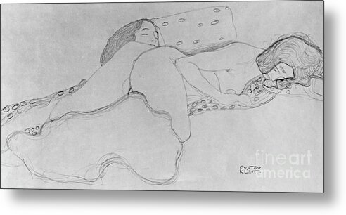 Klimt Metal Print featuring the drawing Two Women Asleep by Gustav Klimt