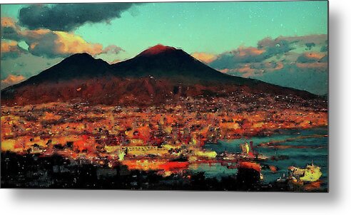 Gulf Of Naples Metal Print featuring the painting Vesuvio, panorama from Naples - 01 by AM FineArtPrints