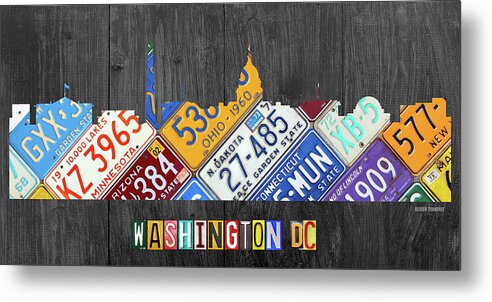Washington Dc Metal Print featuring the mixed media Washington DC Skyline Recycled Vintage License Plate Art by Design Turnpike