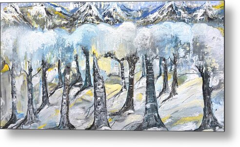 Mountains Metal Print featuring the painting Winter in the Woods by Evelina Popilian