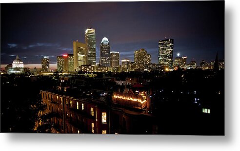 Outdoors Metal Print featuring the photograph Boston Skyline At Night by Gregor Hofbauer