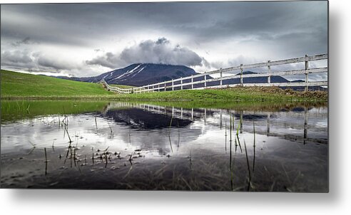 Spring Metal Print featuring the photograph Burke Mountain Fence Reflection by Tim Kirchoff