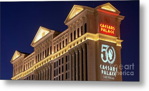 Caesars Palace 50 Years Metal Print featuring the photograph Caesars Palace 50th Anniversary Palace Tower at Dawn 2 to 1 Ratio by Aloha Art