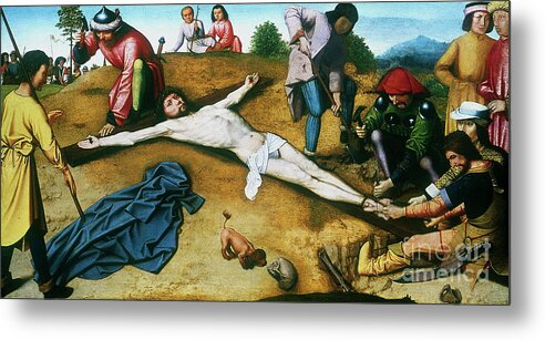 Punishment Metal Print featuring the drawing Christ Nailed To The Cross, C1481 by Print Collector
