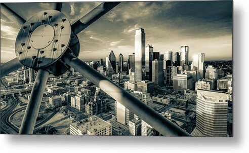 America Metal Print featuring the photograph Dallas Texas Skyline Panorama From Reunion Tower in Sepia Monochrome by Gregory Ballos