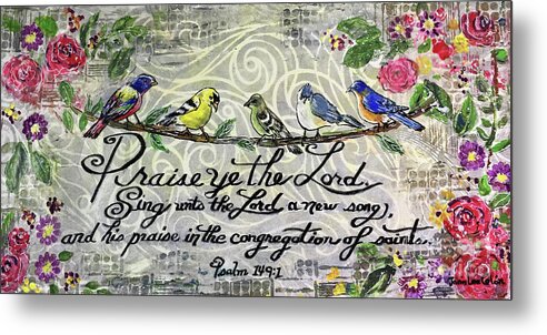 Little Birds Metal Print featuring the mixed media Praise Birds by Janis Lee Colon