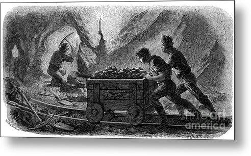 Miner Metal Print featuring the drawing Quartz Mining, California, 1859.artist by Print Collector