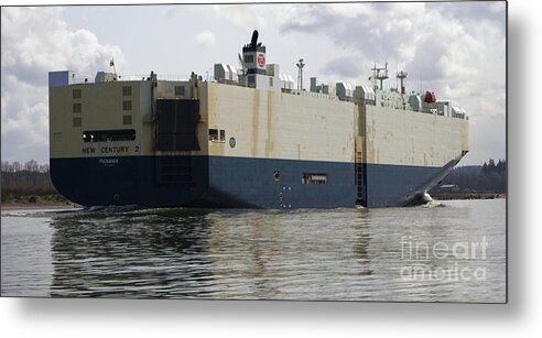 Commercial Ship On The Columbia River Metal Print featuring the photograph Large commercial ship on the Columbia River by Rich Collins
