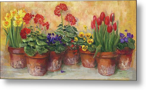 Daffodils Metal Print featuring the painting Spring In The Greenhouse by Carol Rowan